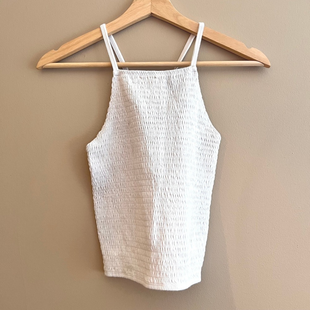 Hollister White Smocked High Neck Cross Back Cami Top XS